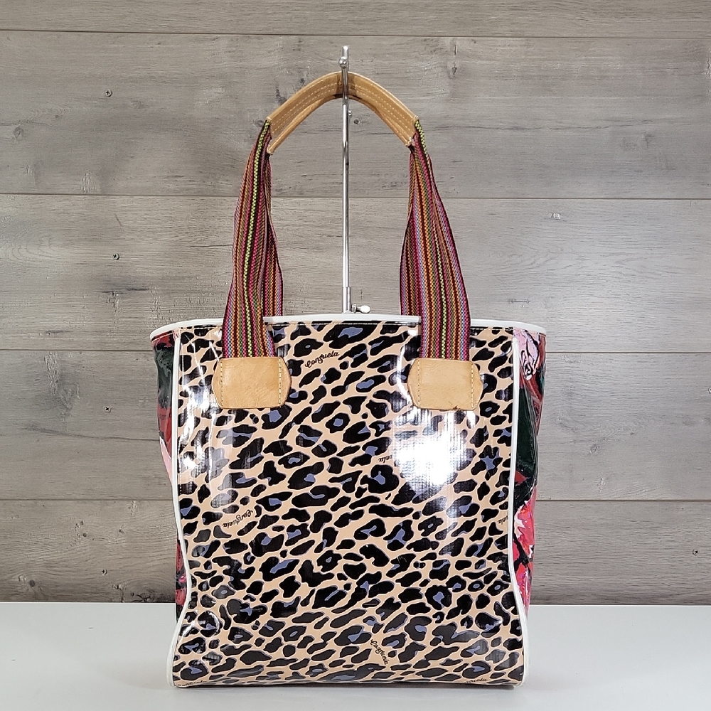 Consuela Leopard Print Tote Bag with Floral Side Panels Leather